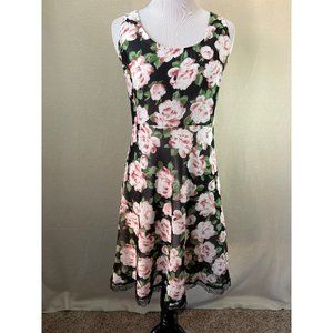 Miss Love Floral Print Chiffon Sleeveless Fit & Flare Dress - Large